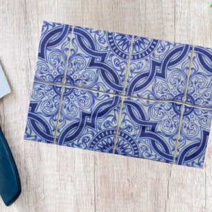 Fresh Blue and White Mediterranean Tile Pattern Kitchen Towel
