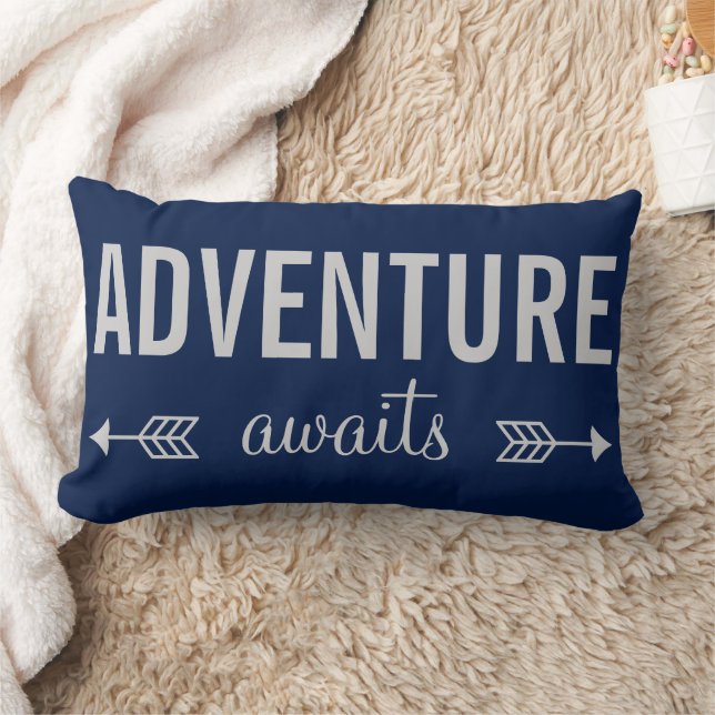 Fresh Blue Typography Adventure Seeker Lumbar Pillow (Blanket)
