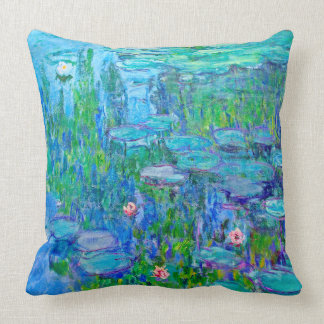 Fresh Blue Water Lily Pond Monet Fine Art Throw Pillow