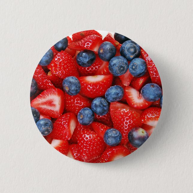 Fresh blueberries and strawberries 2 inch round button (Front)