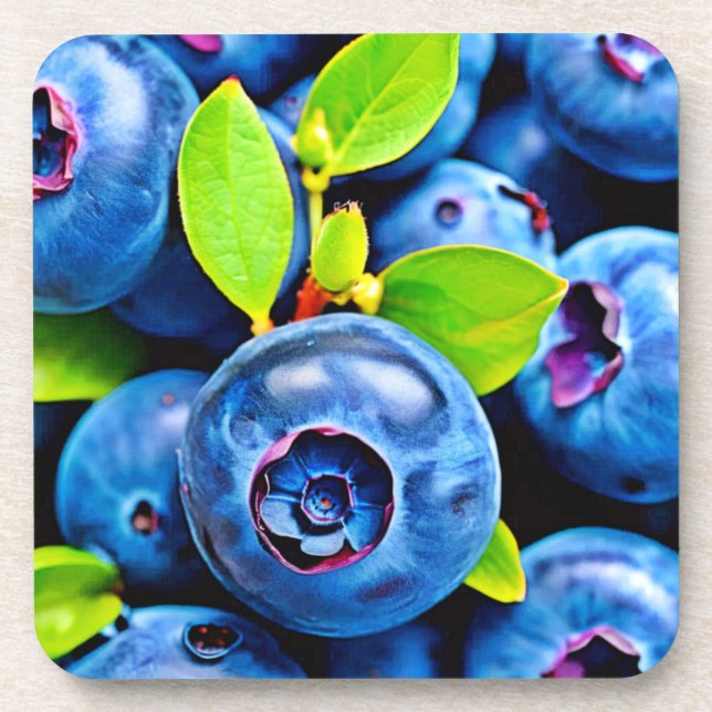 Fresh Blueberries Close-Up Coaster (Front)