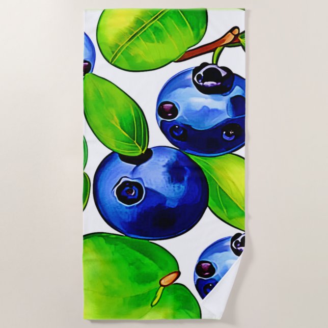 Fresh Blueberry Art Beach Towel (Front)