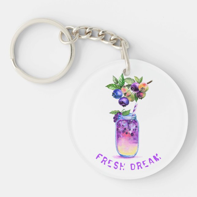 Fresh Blueberry Drink Keychain - Custom Text (Front)
