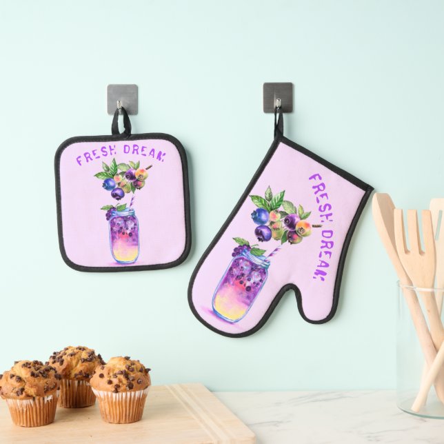 Fresh Blueberry Drink Oven Mitt & Pot Holder Set (Insitu(Hanging))
