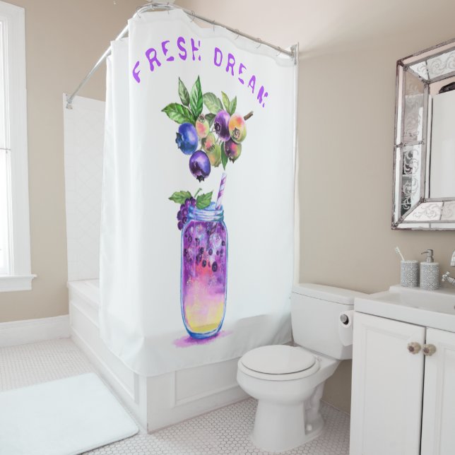Fresh Blueberry Drink Shower Curtain - Custom Text (In Situ)