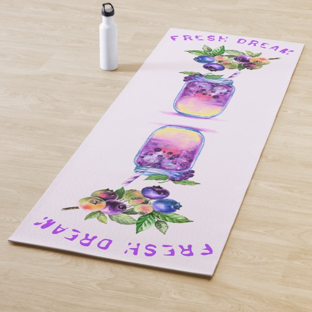 Fresh Blueberry Drink Yoga Mat with Custom Text (In Situ)