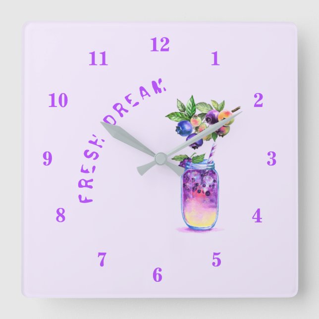 Fresh Blueberry Juice Cool Drink - Summer Time Square Wall Clock (Front)