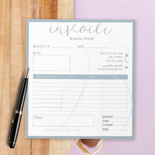 Fresh boho blue easy small business invoice notepad