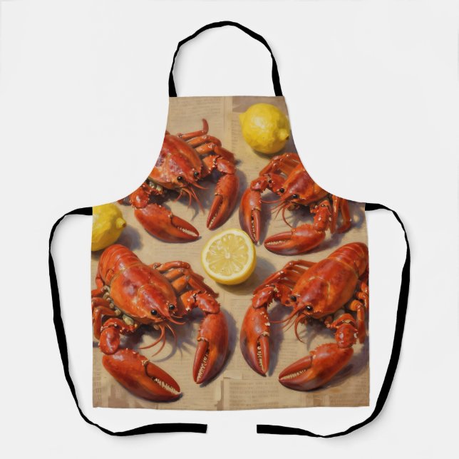 Fresh Boiled Lobster Lemon Newspaper Feast Apron (Front)