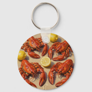 Fresh Boiled Lobster Lemon Newspaper Feast Keychain
