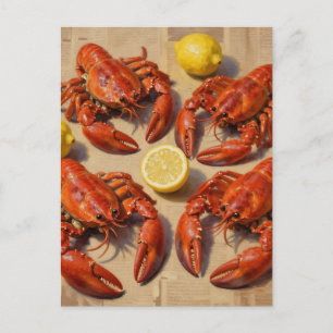 Fresh Boiled Lobster Lemon Newspaper Feast Postcard