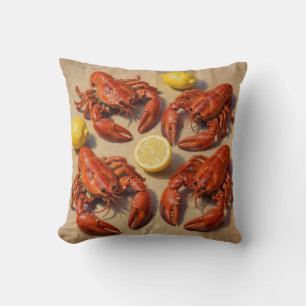 Fresh Boiled Lobster Lemon Newspaper Feast Throw Pillow