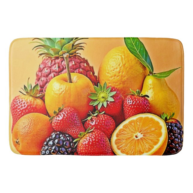 Fresh Bounty: Vibrant Fruit Harvest Design  Bath Mat (Front)