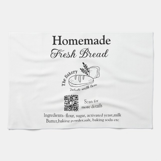 Fresh bread bakery add name ingredients Q r code h Kitchen Towel (Horizontal)
