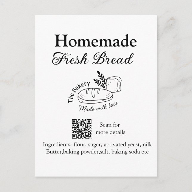 Fresh bread bakery add name ingredients Q r code h Postcard (Front)