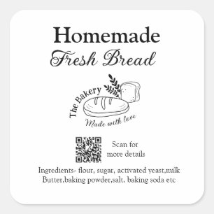 Fresh bread bakery add name ingredients Q r code h Square Sticker