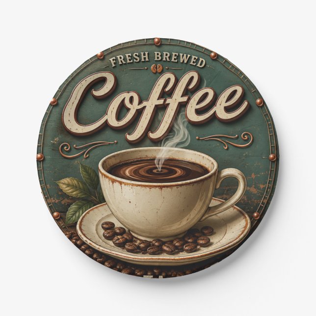 Fresh Brewed Coffee Rustic Farmhouse Paper Plate (Front)