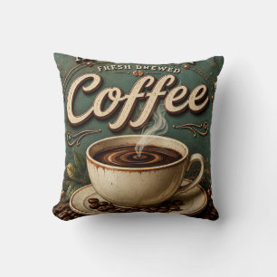 Fresh Brewed Coffee Rustic Farmhouse Throw Pillow