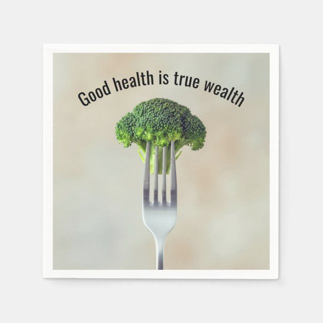 Fresh Broccoli Floret On a Fork With Quote Napkin (Front)