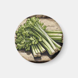Fresh Celery Bunch on Wood Magnet