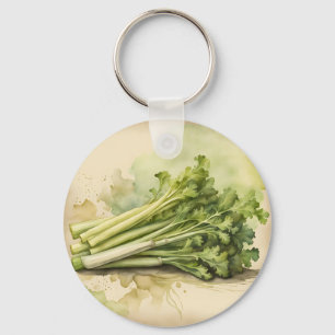 Fresh Celery Bunch Watercolor Keychain
