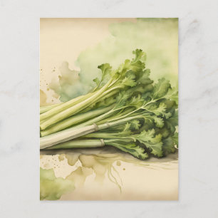 Fresh Celery Bunch Watercolor Postcard
