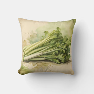 Fresh Celery Bunch Watercolor Throw Pillow