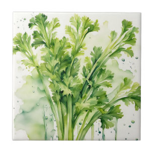 Fresh Celery Stalk Watercolor Botanical Tile