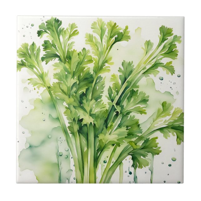 Fresh Celery Stalk Watercolor Botanical Tile (Front)
