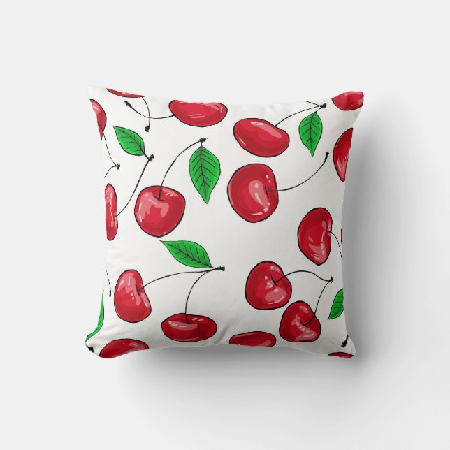 Fresh cherries pattern throw pillow (Front)