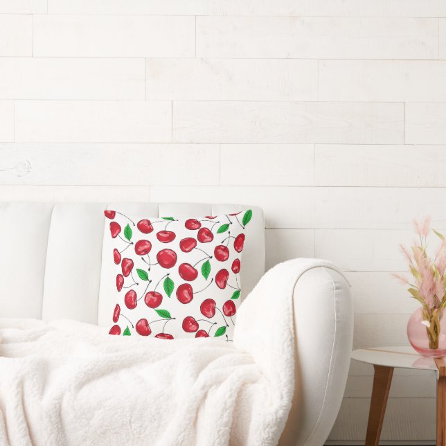 Fresh cherries pattern throw pillow (Couch)