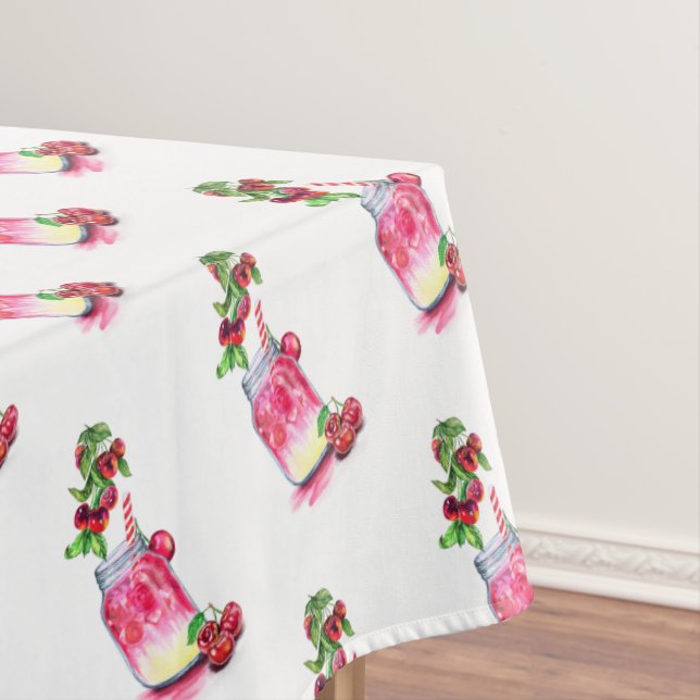 Fresh Cherry Drink Funny Kitchen Tablecloth (In Situ)