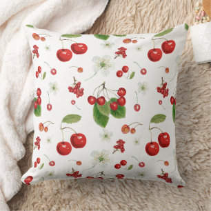 Fresh Cherry Harvest & Blossom Pattern Throw Pillow