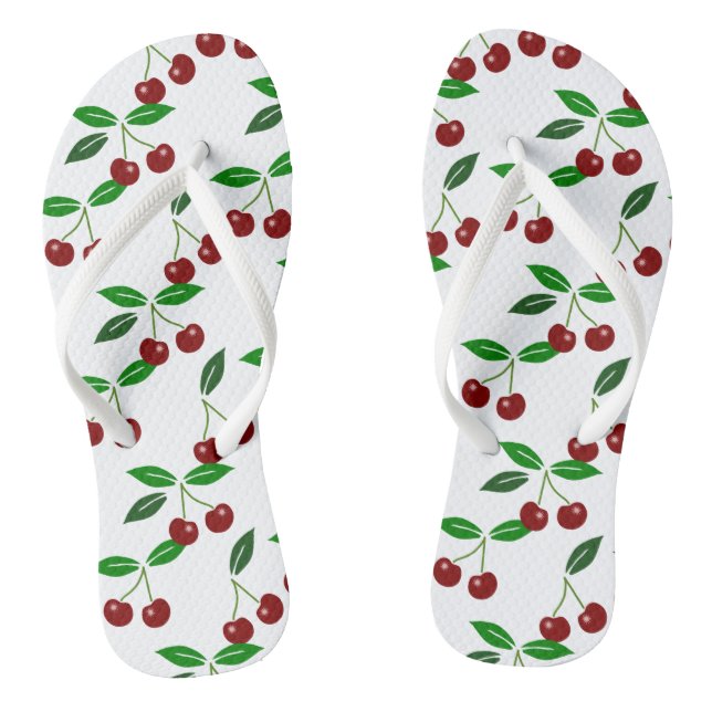 Fresh Cherry Seamless Pattern Flip Flops (Footbed)