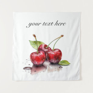 Fresh Cherry Trio in Watercolor, custom Tapestry