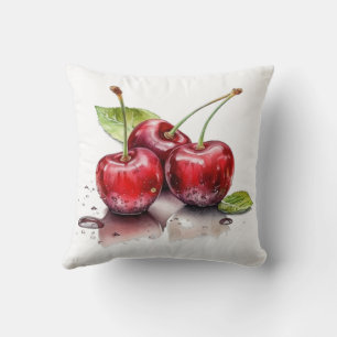 Fresh Cherry Trio in Watercolor Throw Pillow