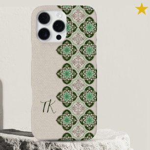 Fresh Chic Green Blue Portuguese Tiles Monogram  iPhone 16 Pro Max Case