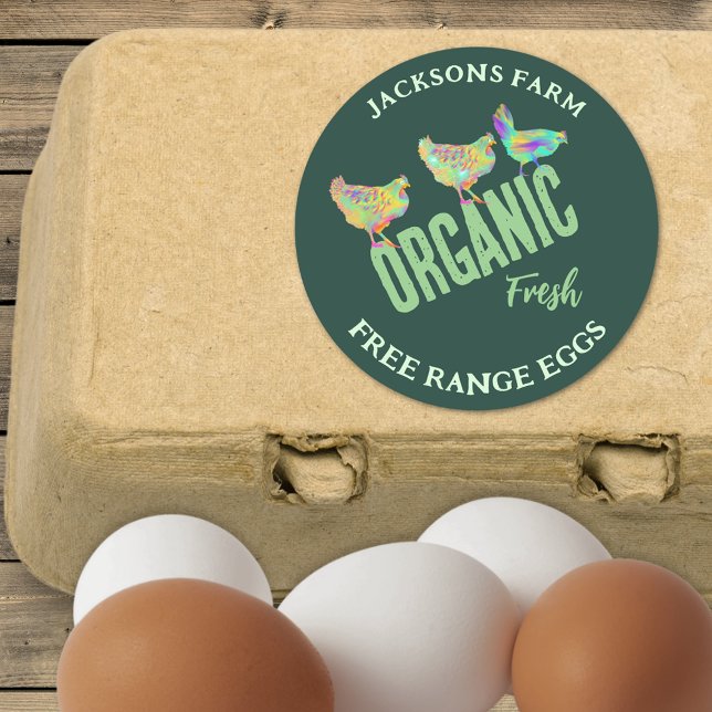 Fresh Chicken Eggs Organic Free Range Classic Round Sticker (Organic fresh free range chicken eggs stickers with personalized small business name)