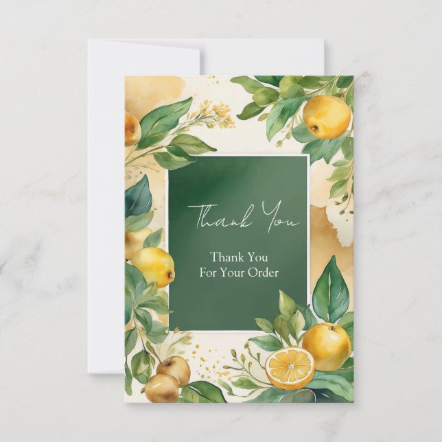 Fresh Citrus Frame with Green Botanical Accents Thank You Card (Front)