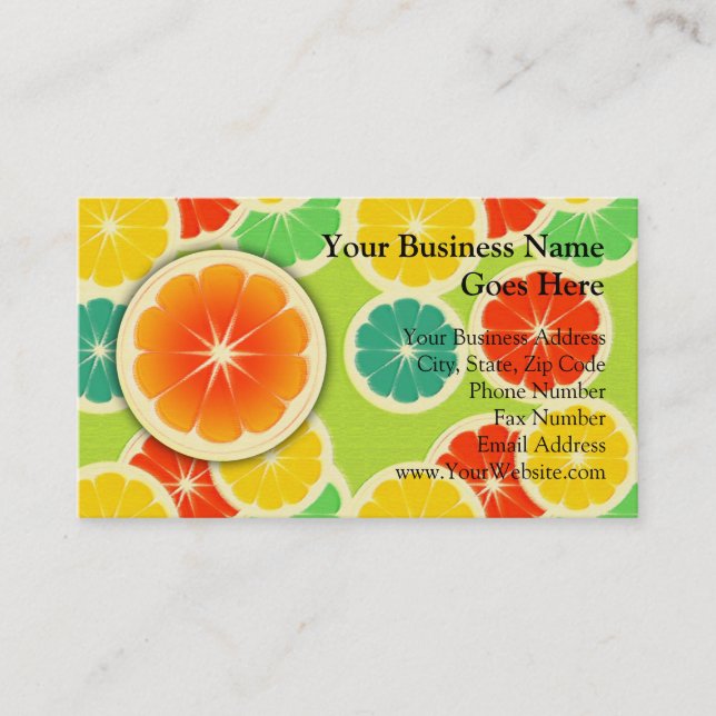Fresh Citrus Fruit Design, Cute Colourful Business Card (Front)