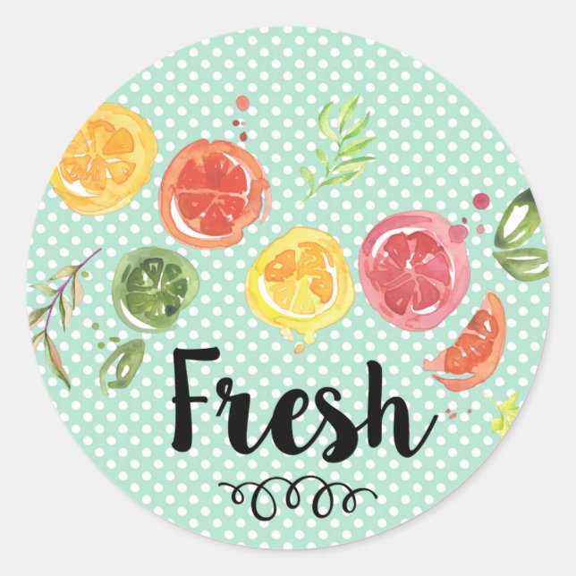 Fresh -  Citrus Fruits in Watercolor Classic Round Sticker (Front)
