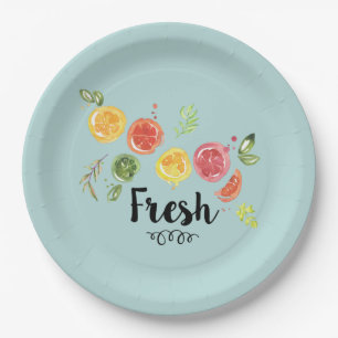Fresh -  Citrus Fruits in Watercolor Paper Plate