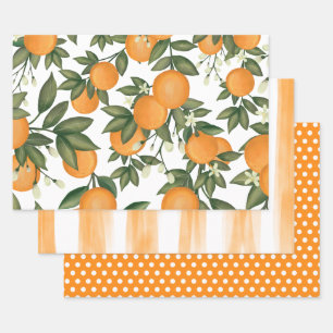 Fresh Citrus Orange Summer Botanical Greenery Wrapping Paper Sheet