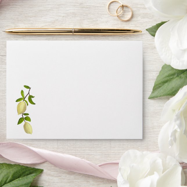 Fresh Citrus Painted Lemons Modern Mediterranean Envelope (Wedding)