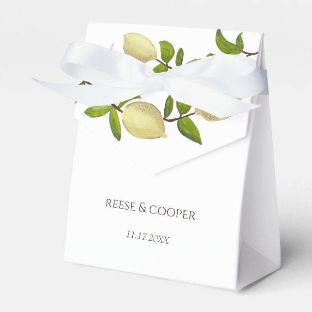 Fresh Citrus Painted Lemons Modern Mediterranean Favor Box (Front Side)