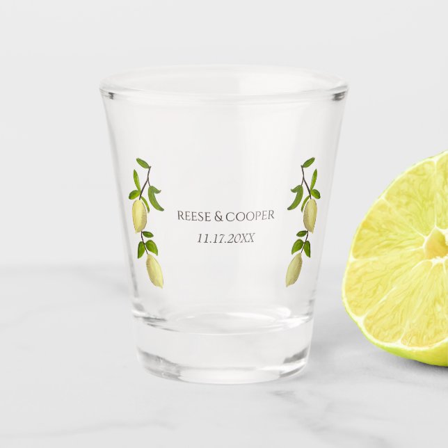 Fresh Citrus Painted Lemons Modern Mediterranean Shot Glass (Front)