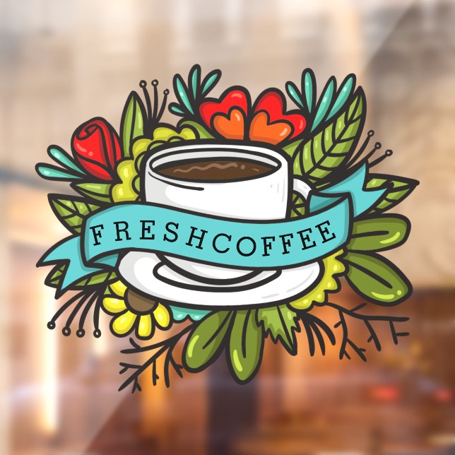 Fresh Coffee Floral Design Coffee Shop Window Cling (Sheet 2)