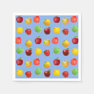 Fresh Colourful Apples on Sky Blue Napkin