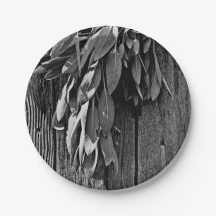 Fresh-cut Sage Barn-wood Grayscale Paper Plate