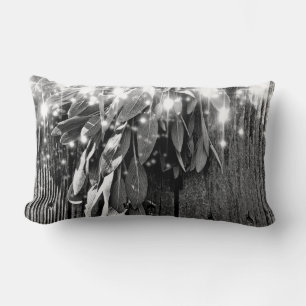 Fresh-cut Sage Barn-wood Grayscale Twinkle Lights Lumbar Pillow
